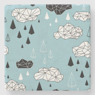 Geometric clouds and rain, seamless pattern. stone coaster