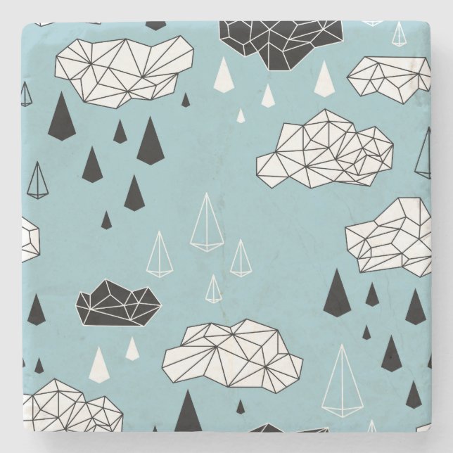 Geometric clouds and rain, seamless pattern. stone coaster (Front)