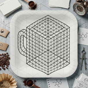Geometric Coffee Mug Isometric Grid Art Paper Plate
