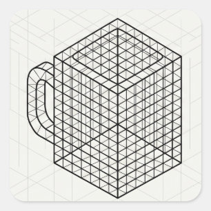 Geometric Coffee Mug Isometric Grid Art  Square Sticker