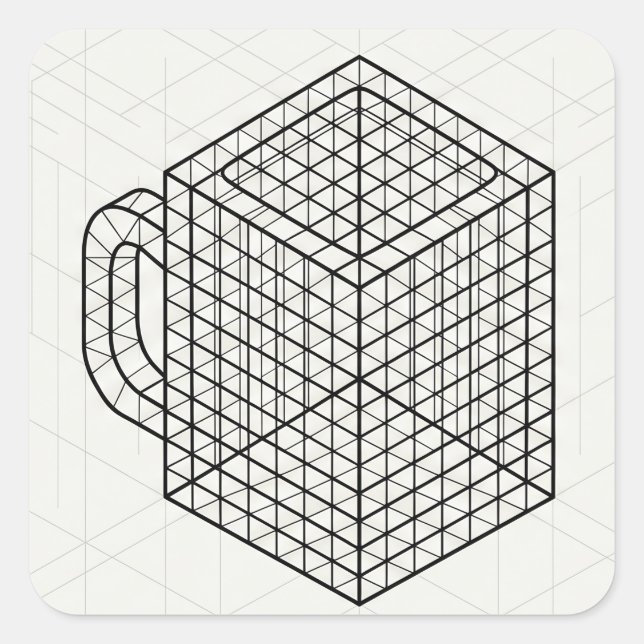 Geometric Coffee Mug Isometric Grid Art  Square Sticker (Front)