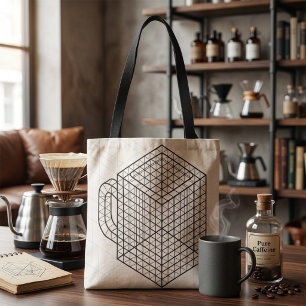 Geometric Coffee Mug Isometric Grid Art Tote Bag