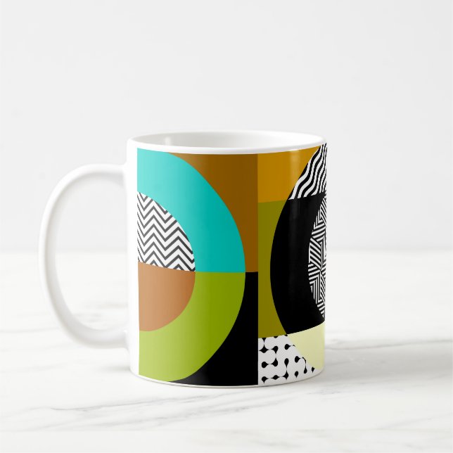 Geometric collage: circles, vintage pattern. coffee mug (Left)