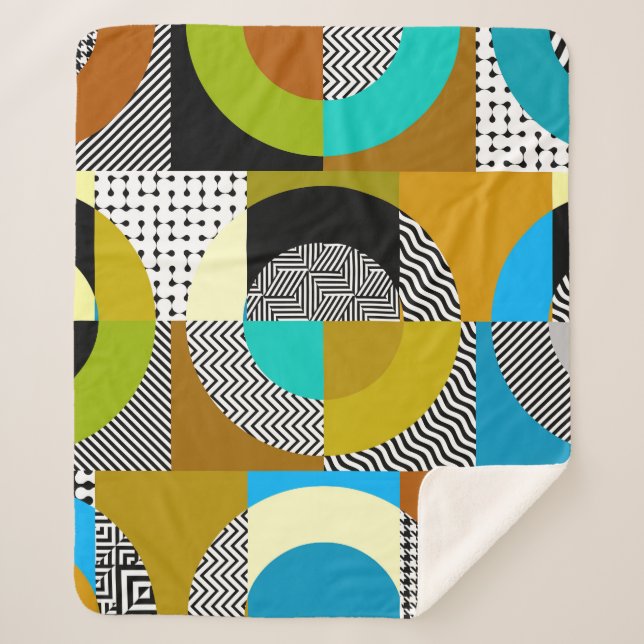 Geometric collage: circles, vintage pattern. sherpa blanket (Front)