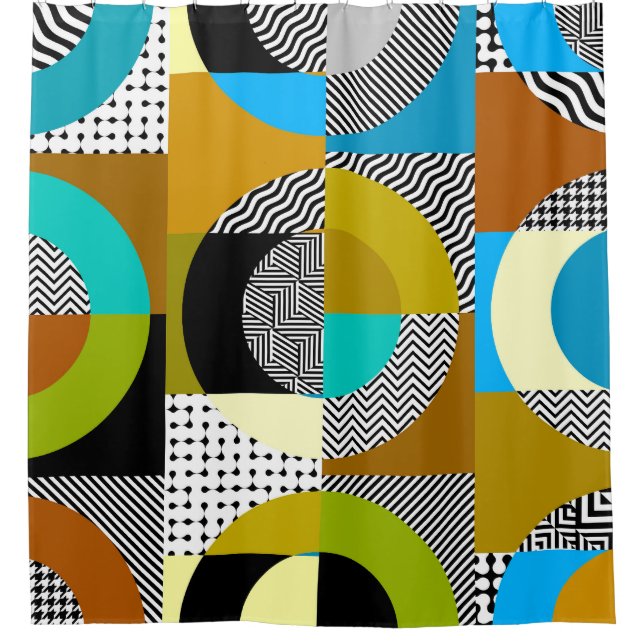 Geometric collage: circles, vintage pattern. shower curtain (Front)