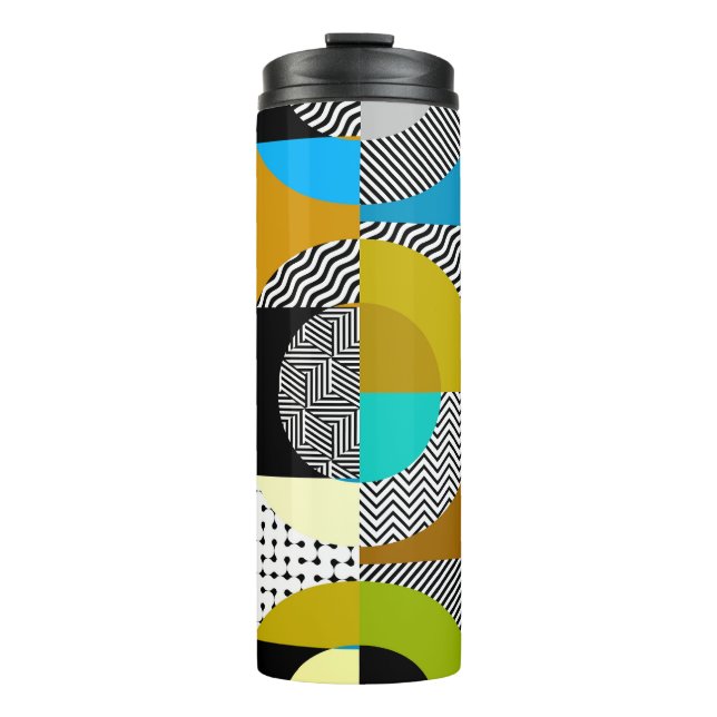 Geometric collage: circles, vintage pattern. thermal tumbler (Front)