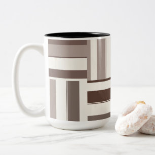 Geometric Color Block Rectangles - Brown and Beige Two-Tone Coffee Mug