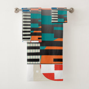 Geometric Color‑Blocked Motif Modern Bath Towel Set