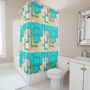 Geometric Color‑Blocked Motif Modern Shower Curtain