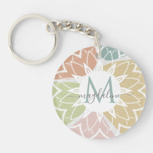 Geometric Colorful Abstract Script Name Monogram Key Ring