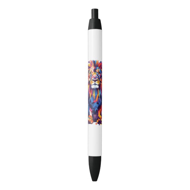 Geometric colorful lion design black ink pen (Front Vertical)