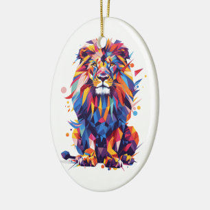 Geometric colorful lion design ceramic tree decoration