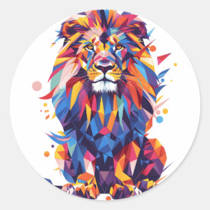 Geometric colorful lion design classic round sticker