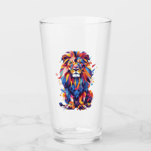 Geometric colorful lion design glass