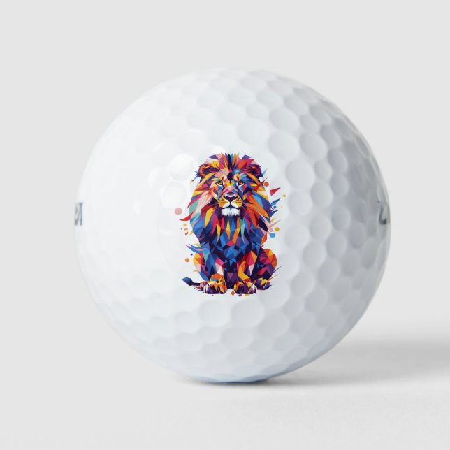 Geometric colorful lion design golf balls (Front)