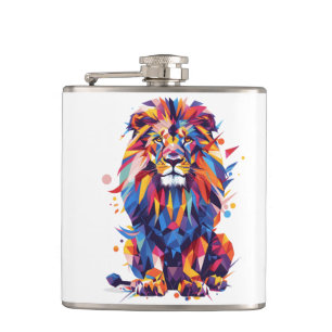 Geometric colorful lion design hip flask