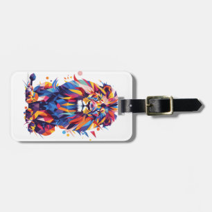 Geometric colorful lion design luggage tag