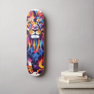 Geometric colorful lion design skateboard
