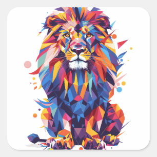 Geometric colorful lion design square sticker