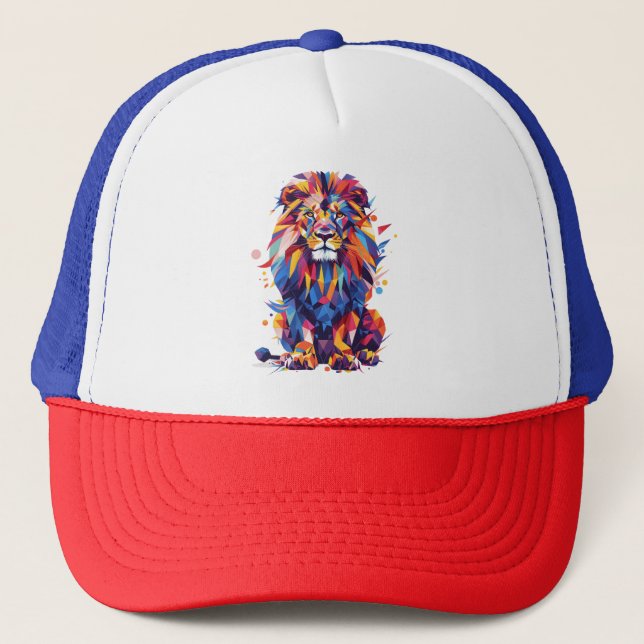 Geometric colorful lion design trucker hat (Front)