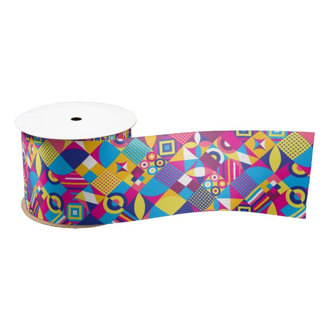 Geometric colorful squares summer pattern satin ribbon (Spool)