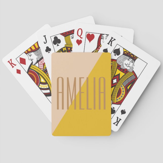 Geometric Colour Block in Yellow Personalised Name Playing Cards (Back)