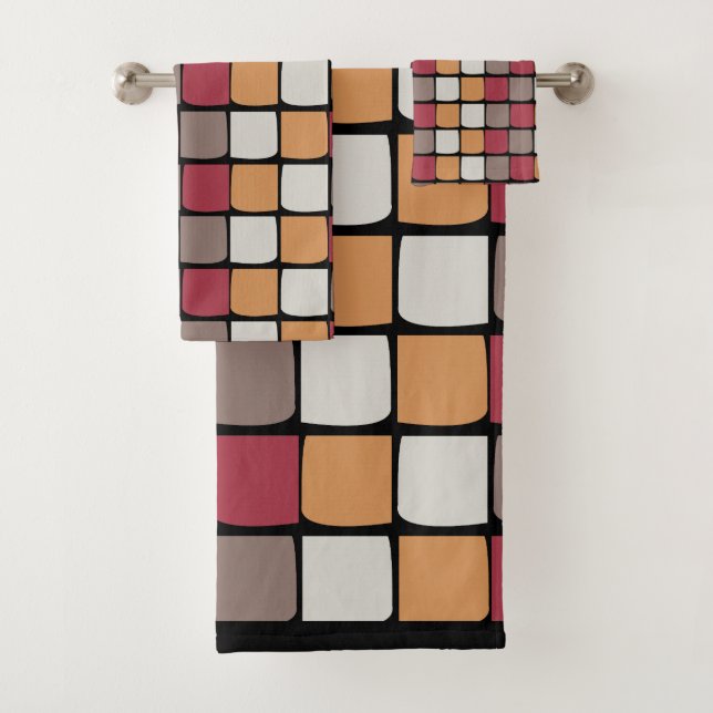 Geometric Colour Block Pattern Bath Towel Set (Insitu)