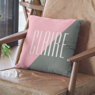 Geometric Colour Block Pink Green Personalised Nam Cushion