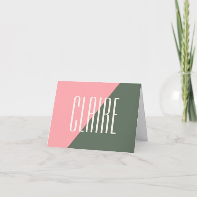 Geometric Colour Block Pink Green Personalised Nam Note Card (Front)
