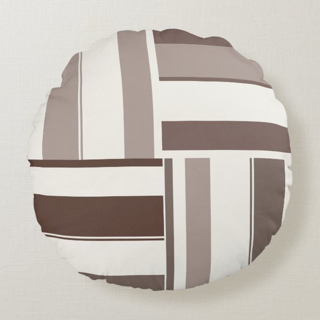 Geometric Colour Block Rectangles - Brown and Beig Round Cushion (Front)