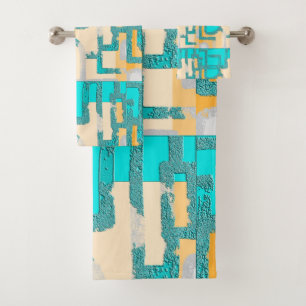 Geometric Colour‑Blocked Motif Modern Bath Towel Set