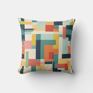 Geometric Colour Blocks Mid Century Modern Retro Cushion