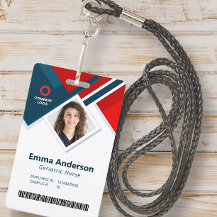 Geometric Colour Logo Employee Name QR and Barcode ID Badge