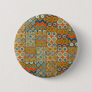 Geometric Colourful Antique Egyptian Graphic Art 6 Cm Round Badge