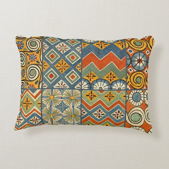 Geometric Colourful Antique Egyptian Graphic Art Decorative Cushion (Back)