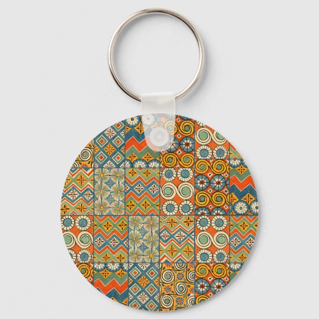 Geometric Colourful Antique Egyptian Graphic Art Key Ring (Front)