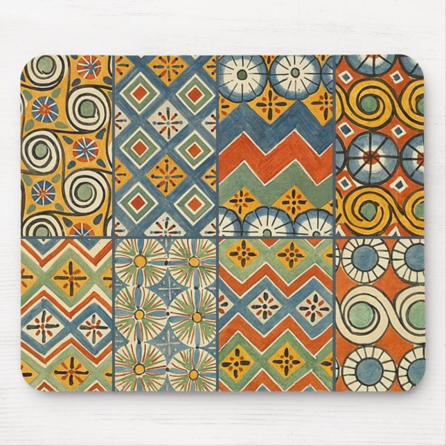 Geometric Colourful Antique Egyptian Graphic Art Mouse Pad (Front)