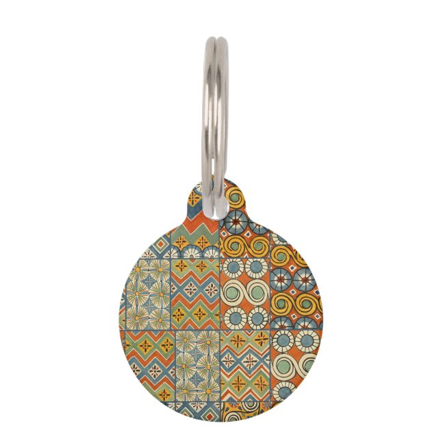 Geometric Colourful Antique Egyptian Graphic Art Pet Tag (Front)
