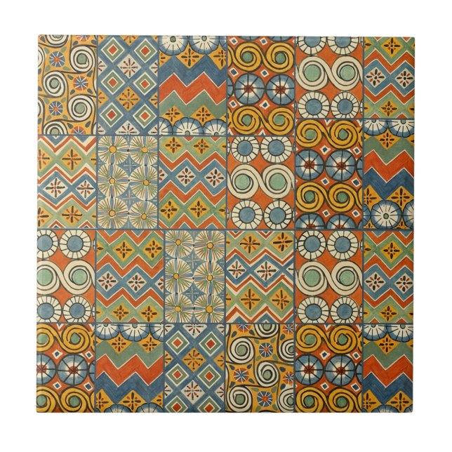 Geometric Colourful Antique Egyptian Graphic Art Tile (Front)