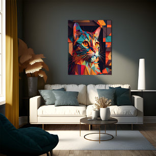 Geometric Colourful Cat Art Print