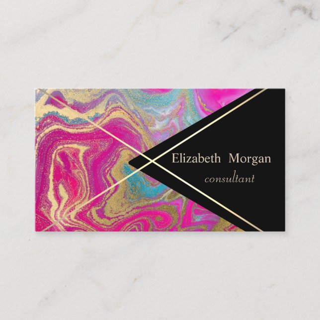 Geometric Colourful Marble Glitter Gold Stripes Business Card (Front)