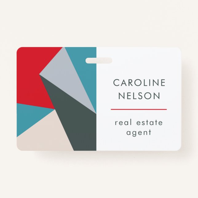 Geometric Colourful Modern Abstract Real Estate ID Badge (Front)