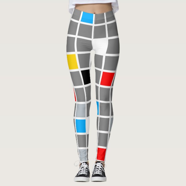 Geometric colourful squares pattern Mondrian Leggings (Front)