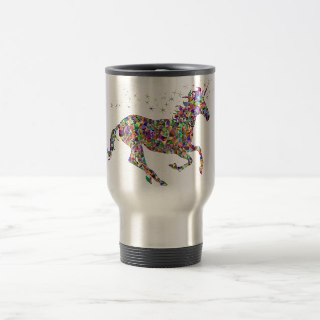Geometric colourful unicorn travel mug (Center)