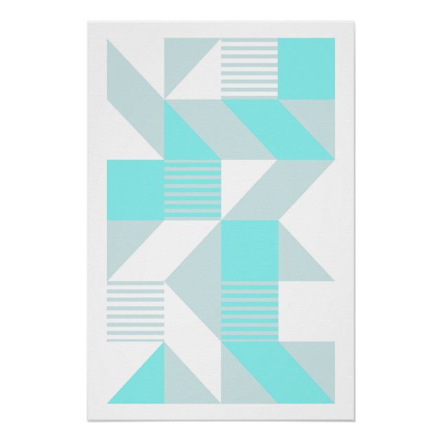Geometric Composition in Aqua Tones Poster (Front)