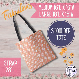 Geometric Coral Plaid Quilt Square Tote Bag