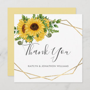 Geometric Country Rustic Summer Sunflower Wedding Thank You Card