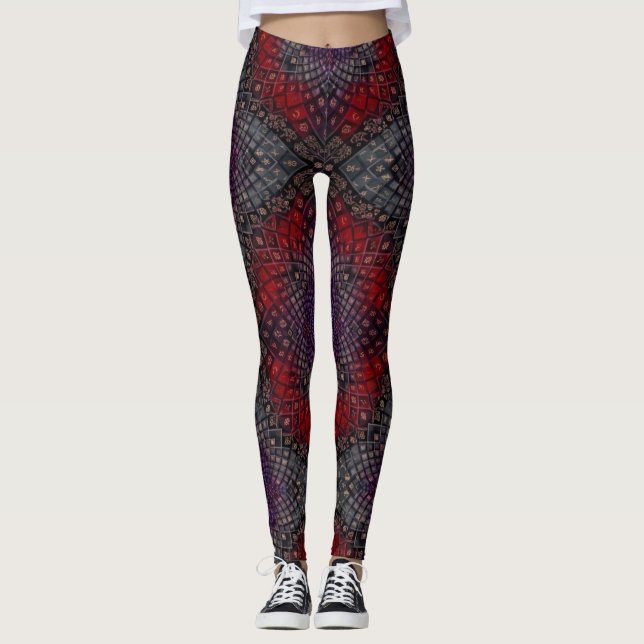 Geometric Crimson Mandala  Leggings (Front)
