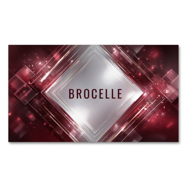Geometric Crimson Red Gilded Frame Dynamic Magnetic Business Card (Front)