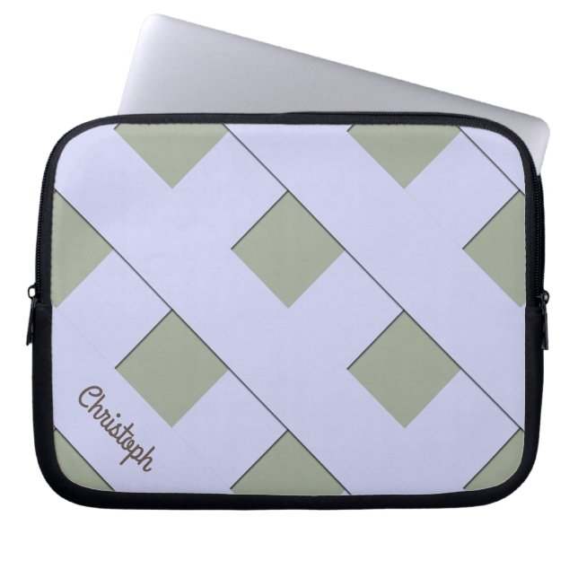 Geometric Crossing Pastel Blue Lines with Name Laptop Sleeve (Front)